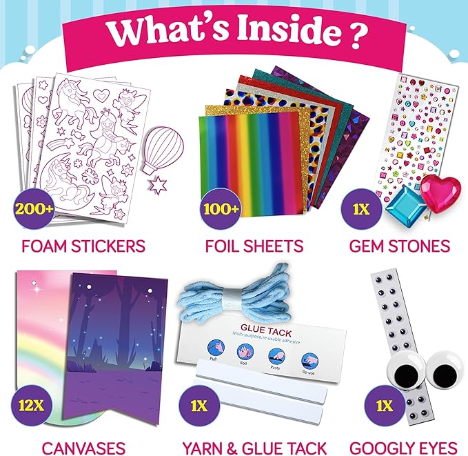 Funcils Foil Art Craft - Unicorn & Princess Sticker Activity Kit, Toddler Arts & Crafts for Kids, No Mess Kids Travel Toys, Games, Fun Birthday Gifts for Boys & Girls Ages 4, 5, 6, 7, 8, 9 Year Old