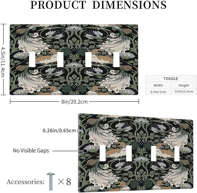 Light Switch Covers William Morris Vintage Floral Plants And Birds Quad Toggle 4 Gang Wall Plate Electrical Faceplate Decorative Switch Plates for Bedroom Home Decor