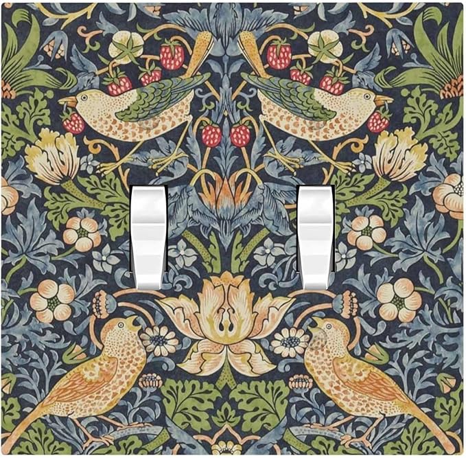 Decorative Switch Plates Morris Strawberry Thrush Birds Colorful Plants 2 Gang Double Toggle Outlet Light Switch Cover Wall Plate Electrical Faceplate For Bed Room Living Room Decor