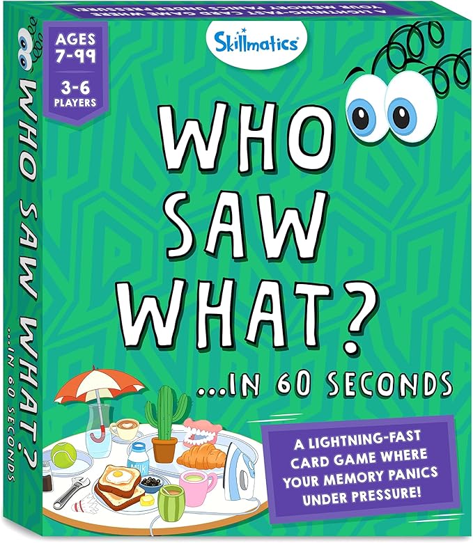 Skillmatics Board & Card Game – Who Saw What? in 60 Seconds, Memory Game for Kids, Teens & Adults, Fast-Paced Family Game Night Fun, Quick-Thinking Party Game, Gift for Ages 7, 8, 9 & Up