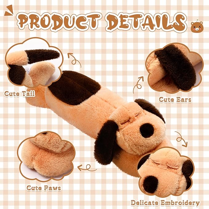 Queekay Dog Body Pillow Stuffed Animals Plush Long Body Pillow for Dogs Large Sleeping Hugging Puppy Cushion Gift for Birthday Party(23.6 Inch,Brown)