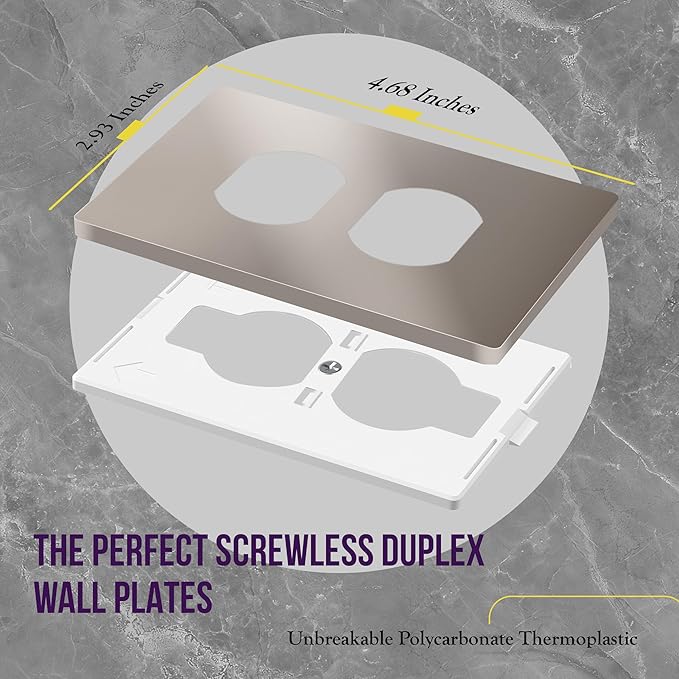 ENERLITES, Nickel Elite Series Duplex Outlet Receptacle Cover, Screwless Wall Plate, Standard Size, 1-Gang 4.68" x 2.93", Unbreakable Polycarbonate Thermoplastic, UL Listed, SI8821-NK
