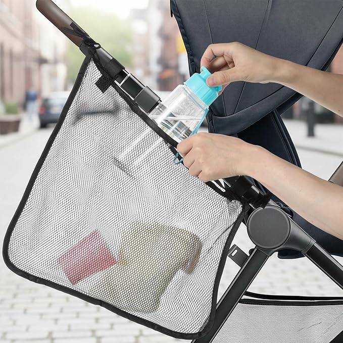 Thinp Stroller Sling Side Bag, Universal Stroller Organizer Cargo Net Strollers Caddy Mesh Storage Bag Strollers Accessories Fits for Nuna, Uppababy, Minu, Butterfly (Black)