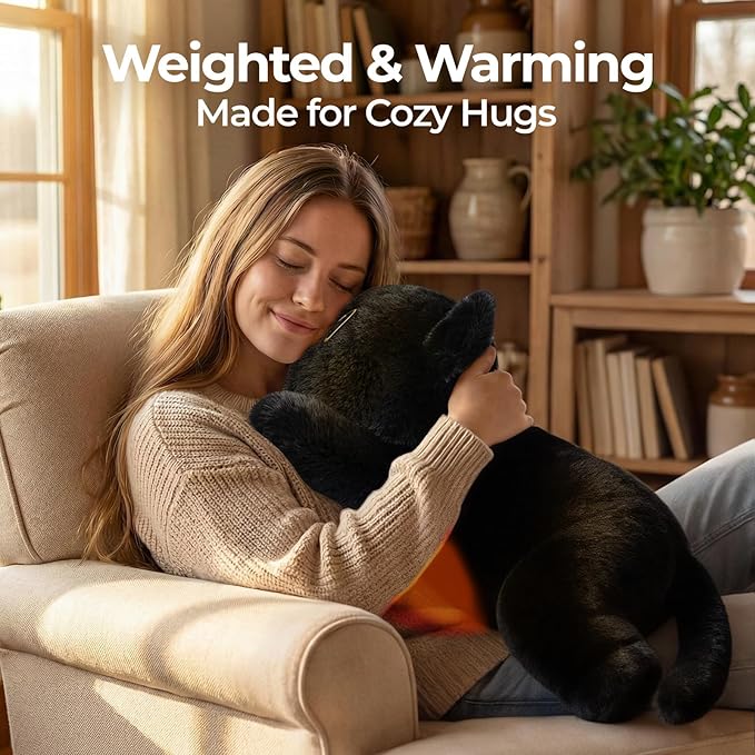 Mewaii Weighted Stuffed Animals 5 lbs Adjustable, Heated & Coolable 23 Inch Plush for Realistic Hug, Microwavable Removable Inner Pad, Cat Gifts for Adults & Kids (Black)