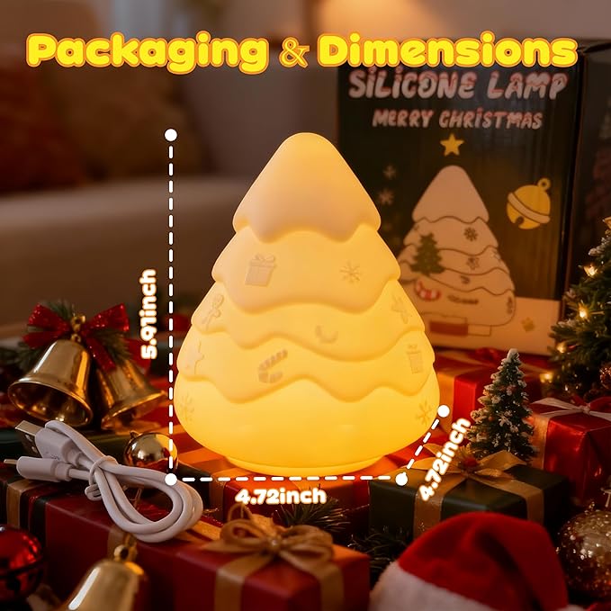Squishy Christmas Tree Lamp with RGB Modes, Dimmable Nursery Light, Touch Lamp for Nursery, Novelty Desk Lamp for Kids, Christmas Lamp for Bedroom Decor