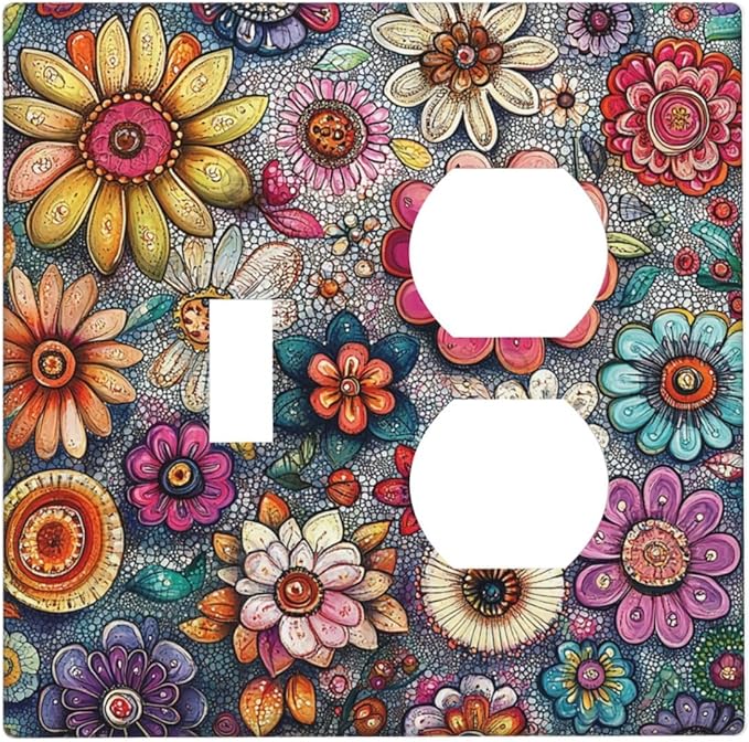 Wallplates Colorful Rainbow Pointillisme Flower 1 Toggle 1 Duplex Switch Plate Electrical Gfci Faceplate Decorative Light Switch Covers For Bed Room Home Decor