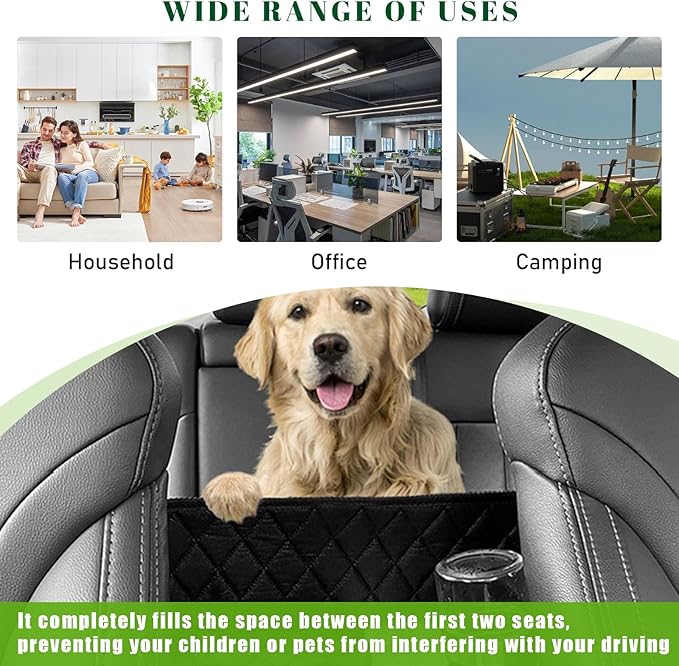 Dickno Car Purse Holder Between Seats, Leather Auto Front Seat Handbag Organizer Pocket, Universal Large Capacity Seat Bag Box Storage, Vehicle Interior Backseat Barrier for Kids Pet