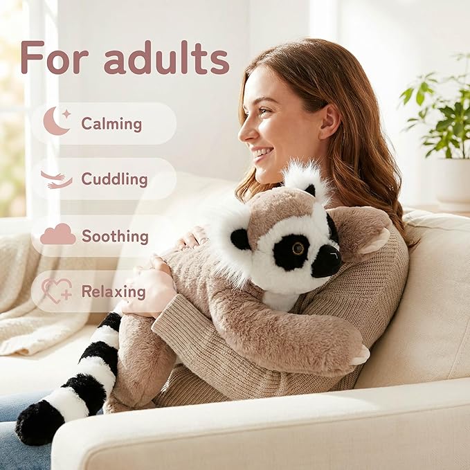 Niuniu Daddy Lemur Weighted Stuffed Animals for Kids & Adults, 20" | 3.3lb Large Weighted Plushies Pillow for Sleeping and Calming, Cute Lying Plush Toy Huggable Gift for Everyday Comfort