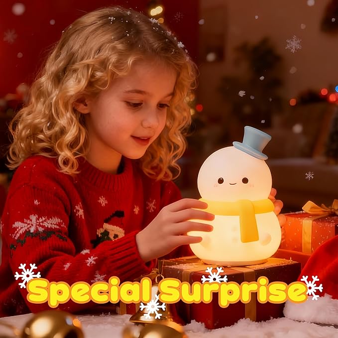 Snowman Squishy Light Silicone Touch Night Lamp, Nursery Novelty Christmas Lamp for Bedroom Decor, Squishy Night Light with Colorful Glow