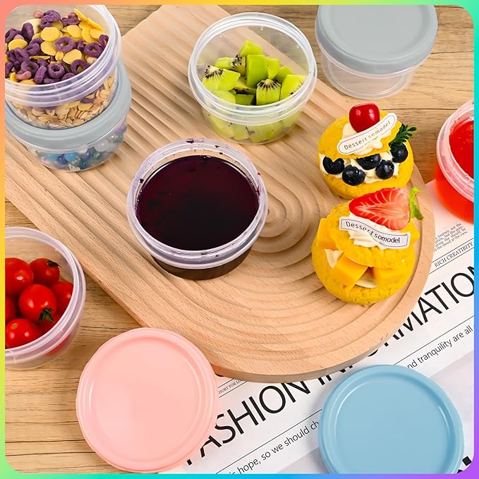 Yomarket 6pcs 8 oz Plastic Containers with Screw Lids, Reusable Clear Food Storage Containers with Pen and Brush for Snack Salad Fruit, Leakproof Small Freezer Containers, Microwave & Dishwasher Safe