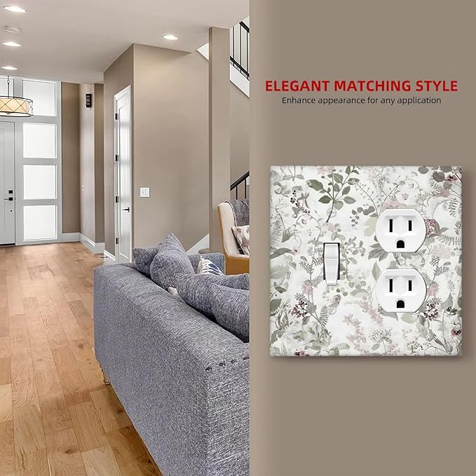 Boho Floral Leaf Vintage Watercolor Flower Wallplates 1 Toggle 1 Duplex Switch Plate Electrical GFCI Faceplate Decorative Light Switch Covers for Farmhouse Bedroom Decor