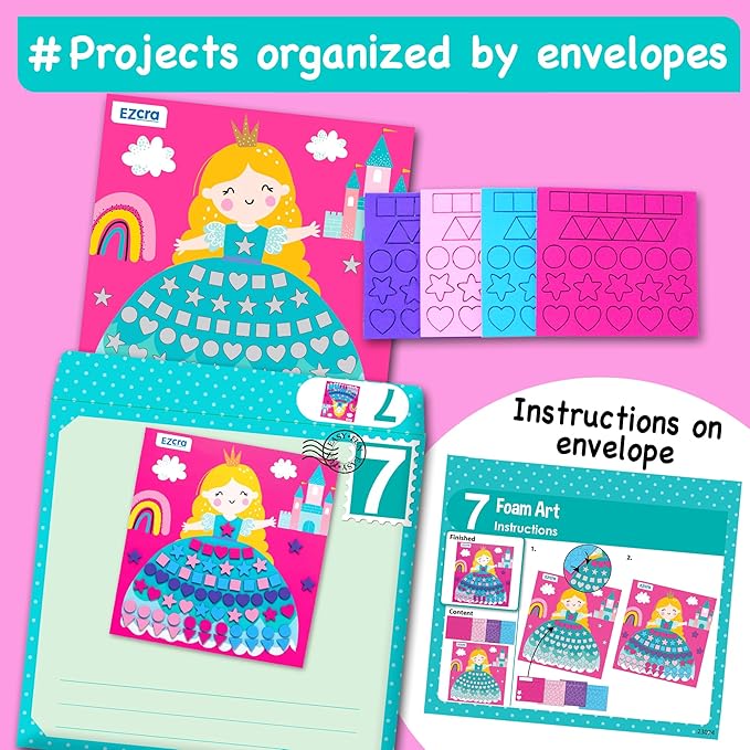 EZCRA Unicorn Craft Kits for Kids Ages 4-8 – 21 Projects in 1 Craft Box for Kids – All Inclusive No Mess Arts and Crafts Kit, Educational Activity Box for Girls