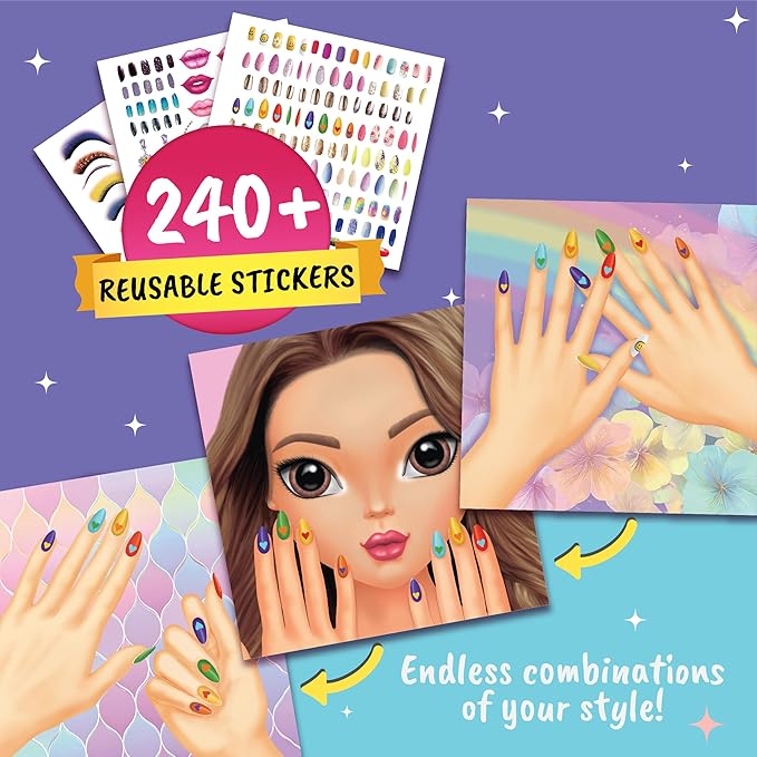 BSCOOL Drawing, Coloring & Sticker. Nails & Makeup Dress Up Sticker Book with 240+ Removable Stickers. Endless Nail Design and Makeup Combination for Kids Ages 4 and Up. Easter Gift for Girls