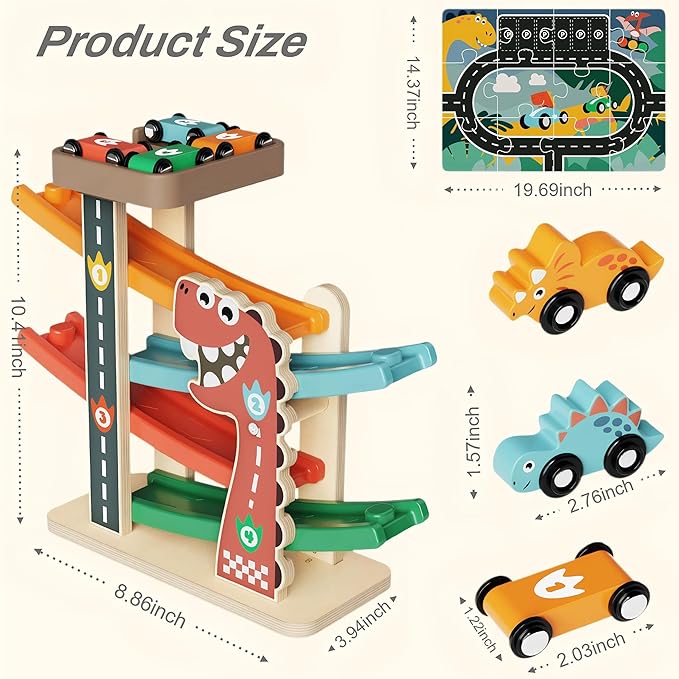 Montessori Toys for 1 Year Old Boy, Toddler Toys 1-2, First Birthday Gifts for Boys, Dinosaur Themed Toy Vehicle Set