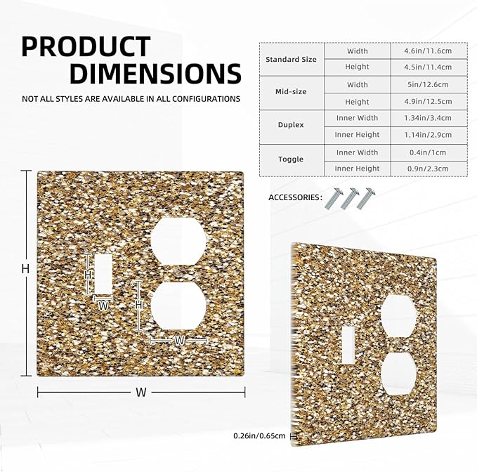Outlet Covers Gold Glitter Sequins 1 Toggle 1 Duplex Switch Plate Covers Electrical Light Switch Cover Plate Decorative Wall Plate Socket Cover for Bedroom Cabin Decor