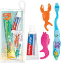 Practicon FlosSeas Child Dental Care Kit, Travel Size Bundle w/Assorted Color Toothbrush, Kids Toothpaste and Flossers, TSA Friendly Kids Oral Care Kit