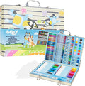 Bluey Colored Pencils Art Supplies for Boys Girls Drawing Kit Painting School Supplies Art Kit Travel Case Gifts for Kids (Blue Case)