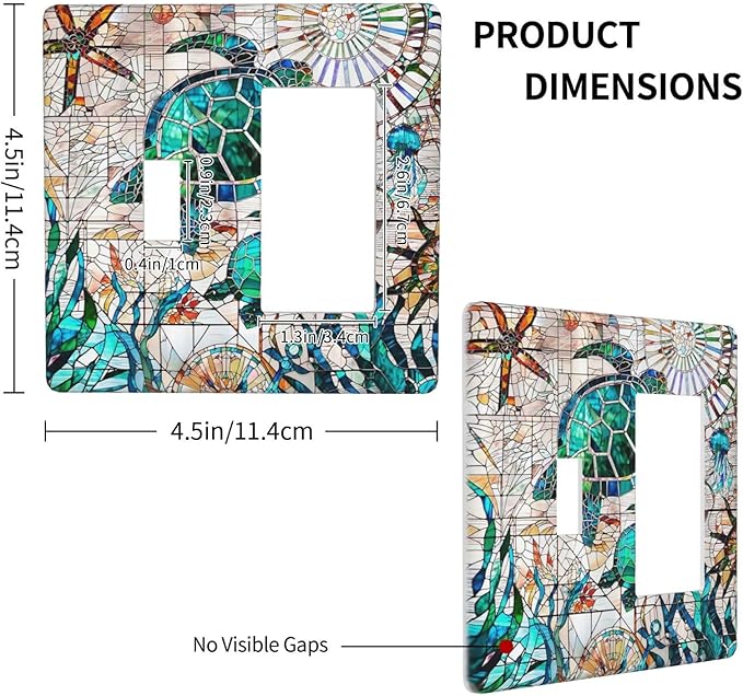 Green Sea Ocean Turtles 2 Gang Combination 1-Toggle 1-Decorator/Gfci Device Wall Plates Nautical Beach Hawaii Tropical Summer One Rocker with Toggle Combo Light Switch Plates and Socket Outlet Covers