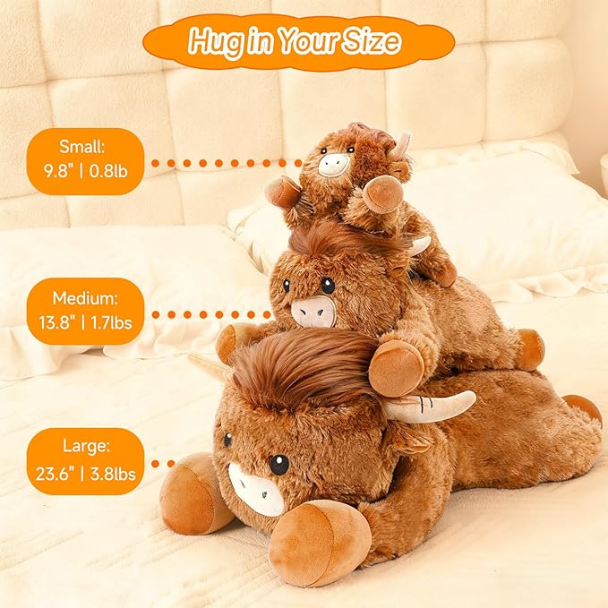 SQEQE Weighted Stuffed Animals Highland Cow, Weighted Highland Cow Plush, Plushies for Comforting Hugs, Soft Highland Cattle Pillow Toy for Kids Adults, Christmas & Valentines Gift 23.6 Inch 3.9 Lbs