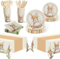 Childom Spring Party Decorations,147 Pcs Disposable Plates and Napkins Party Supplies,Bunny Dinnerware Sets with Plastic Tablecloth Knives Fork,Paper Plates Napkin Cups for Birthday Easter Decorations