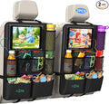 Plzpik Car Backseat Organizer with Tablet Holder,11 Storage Pockets with Foldable Food Tray, Protector Kick Mats for Kids, Travel Accessories Organizer (Black, 2-Pack)