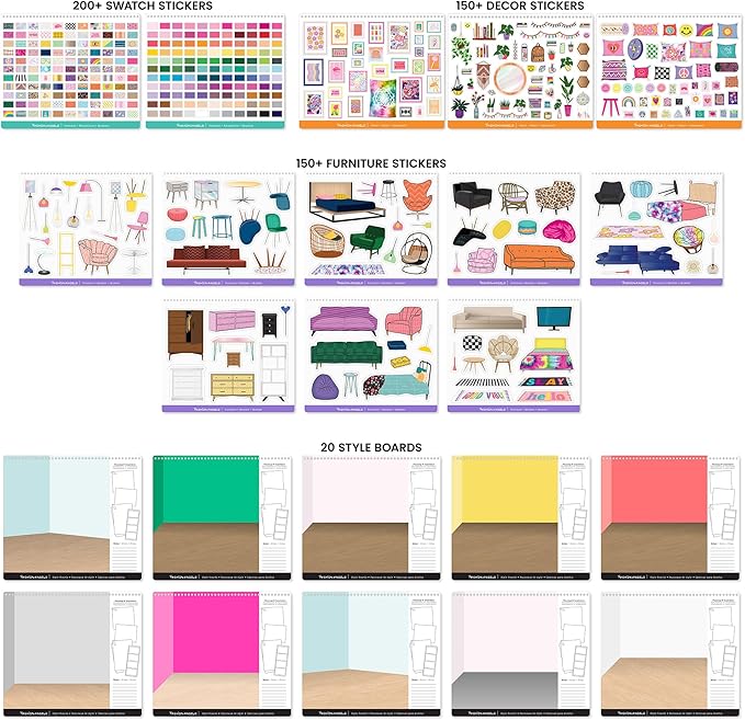Fashion Angels Interior Design Sticker Stylist Set, Includes 20 Style Boards, 14 Sticker Sheets & 550+ Aesthetic Room Decor Stickers, Ideal for Kids & Girls
