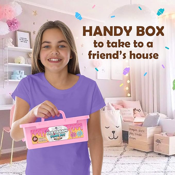 Original Stationery Mini Ice Cream Slime Kit for Girls & Boys Ages 7–12, DIY Slime Making Set with Sprinkles & Strawberry Scent, Fun Ice Cream Craft Toy, Birthday Gift for Kids