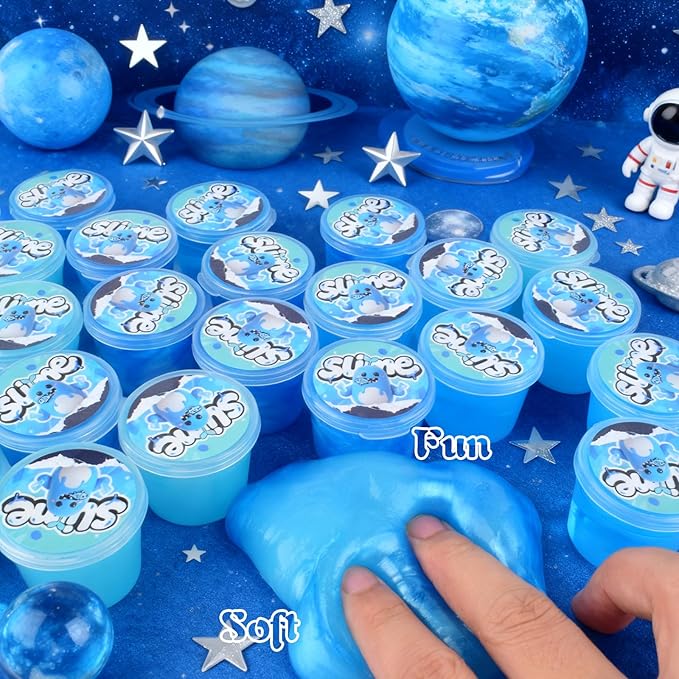 24 Pack Blue Slimes, Mini Glow in the Dark & Galaxy Bulk Slime, Easter Party Favors Kit, Stretchy Stress Relief for Kids, Soft Putty DIY Toy, Girls and Boys Classroom Prize Gift ﻿