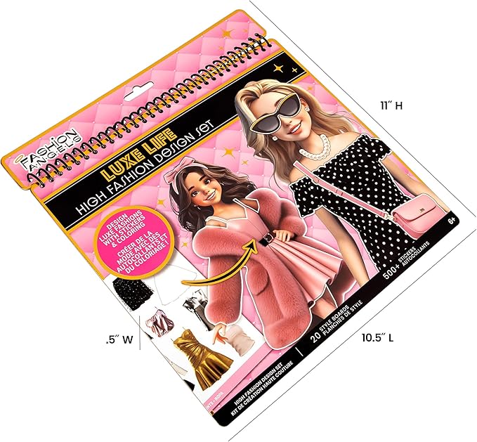 Fashion Angels Luxe Life High Fashion Design Set, Includes 500+ Stickers with Style Boards, Garments, Accessories & Fabric Swatches, Creative Fashion Design Kit for Kids Ages 6+