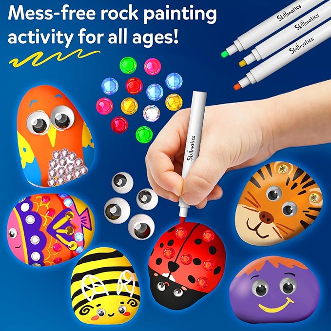 Skillmatics Rock Painting Kit - Mess-Free Art & Craft Kit for Girls & Boys, Craft Kits & Supplies, DIY Creative Activity, Screen-Free Fun, Gifts for Kids Ages 4, 5, 6, 7, 8, 9, 10, 11,12