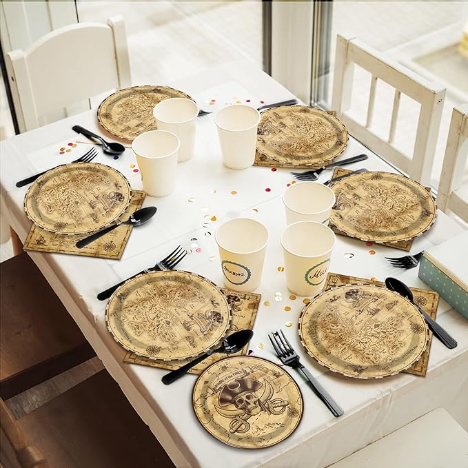 gisgfim 96 Pcs Pirate Party Plates and Napkins Party Supplies Pirate Tableware Set Pirates Decorations Favors for Birthday Baby Shower for 24 Guests