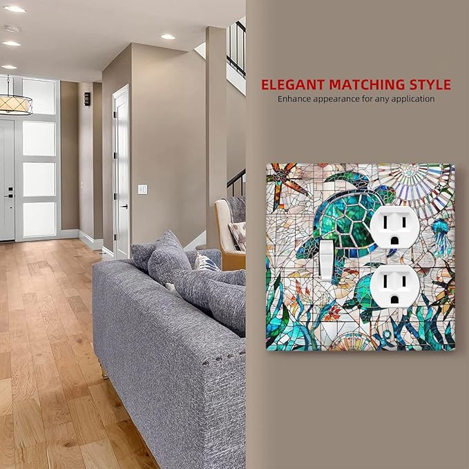 Nautical Ocean Beach Green/Blue Sea Turtles 2-Gang 1-Toggle 1-Duplex Device Combination Wallplate Hawaiian Marine Animals One Toggle Switch and One Duplex Receptacle Outlet Combo Light Switch Cover