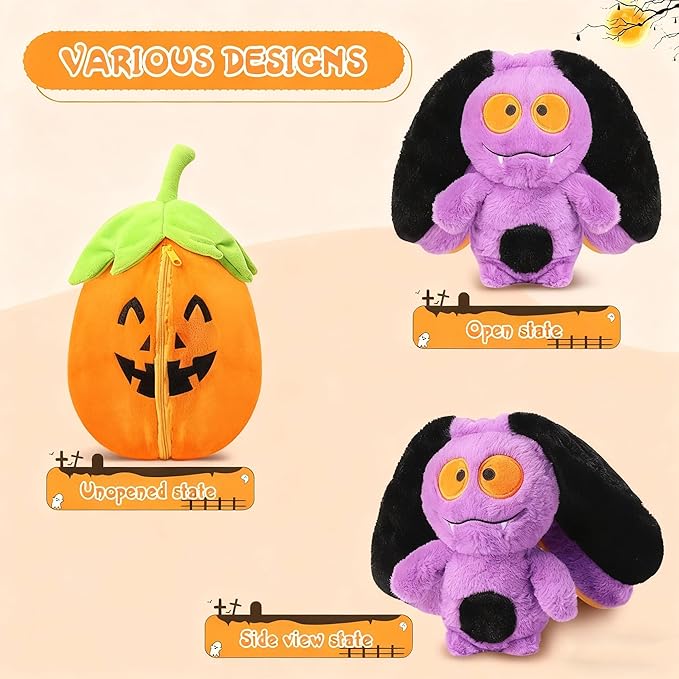 MIAODAM Bat Stuffed Animal, 11inch Reversible Pumpkin Bat Plush, Cute Plushies Toy Gift for Kid Toddler Girls Boys