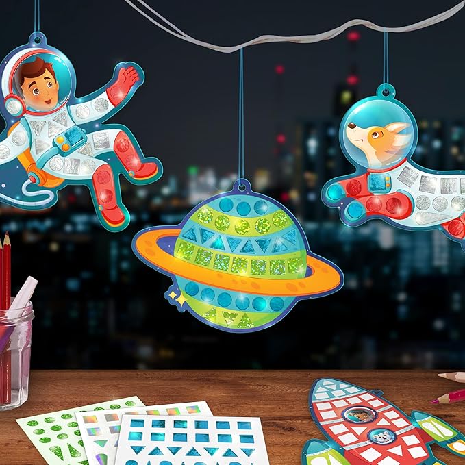 Imagimake Mirror Mosaic Space Theme Kids Art Set | DIY Craft Kit with Foil Stickers | Travel Kids Activities | Arts and Crafts for Kids 4-6 | Birthday Gift for Boys and Girls Ages 3,4,5,6,7,8