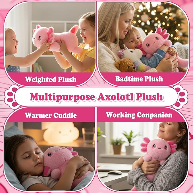 Weighted Heated Axolotl Stuffed Animals – 2.2 Pounds Weighted Microwave Axolotl Plush with Cute Heating Pad Animal of Unscented Warmth Pillow for Period Women Girl Kids Adult Birthday Gift 16 Inch