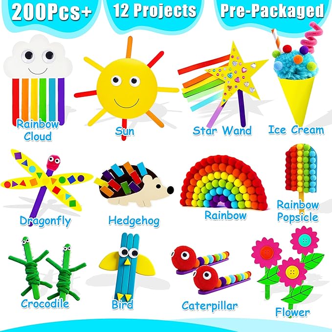 MHMYDIS First Craft Kit for Kids - 12 in 1 No Mess Creative Arts and Crafts kit for Kids Ages 4-8 - Toddler Crafts Kit Supplies - Gifts for Girls and Boys 3 4 5 6 7 8 Year Old