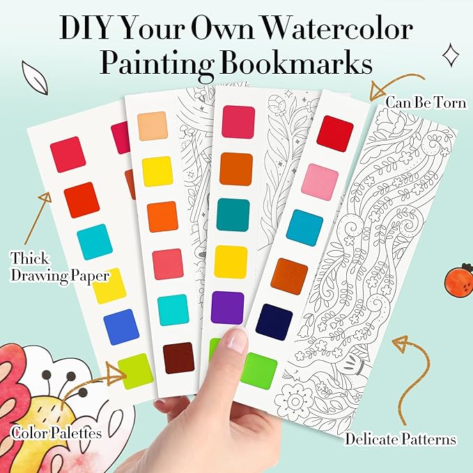 JCREN Watercolor Painting Books, Pocket Watercolor Painting Coloring Kit, Paint with Water Bookmarks Travel Activity Party Favors for Kids Toddlers Gifts for Boys and Girls, 3 Pack