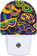 Happy Mardi Gras Night Light for Kids,Colorful Carnival Masks and Beads Plug in Night Light with Dusk to Dawn Sensor, 0.5w Energy Saving Nightlight for Hallway Stairway Kitchen Bedroom