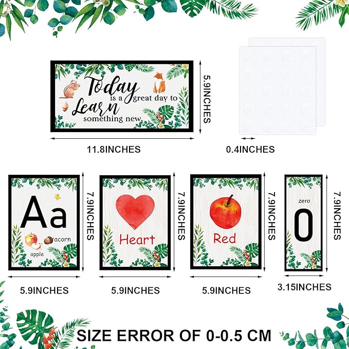 58 Pieces Educational Preschool Cards Kids Early Learning Poster Alphabet Number Colors and Shapes Bulletin Board Decoration Kindergarten Classroom Learning Card with Glue Point Dot (Fresh Style)