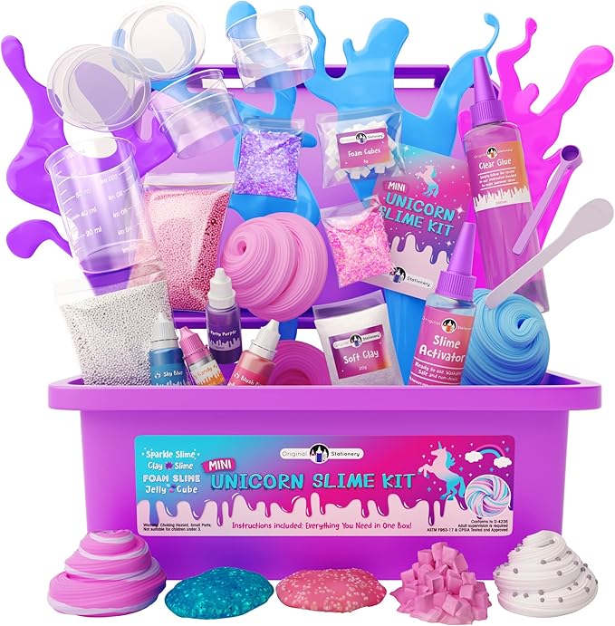 Original Stationery Mini Unicorn Slime Kit - Multicolor, One Size, Ages 7-12 - DIY Unicorn Slime Kit for Girls & Boys with Clay, Foam Balls & Glitter - Kids Crafts & Toys, Magical Gifts