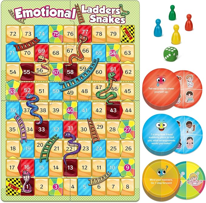 Broytain Emotional Board Games for Kids,Ladders and Snakes Board Game,Learning Resources,Social Skills Emotional Regulation Toys for Toddlers,Classroom Travel Indoor Outdoor Family Games