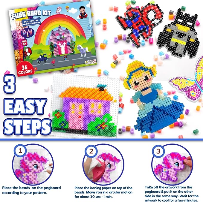 FUNZBO 11000 5mm Fuse Beads Kit - 36 Colors | 66 Patterns, Easter Arts and Crafts for Kids, Teens and Adults, Toys Crafts for Room Decorations, Birthday Gifts for Girls, Boys and Kids Age 5+