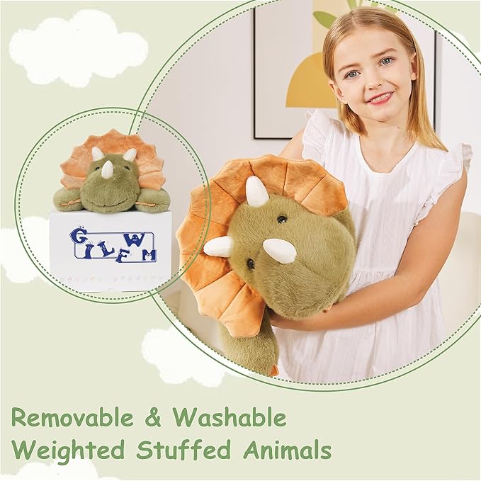 GILFWM Weighted Stuffed Animals Dinosaur - 22.8" Cute Toy Pillow Plushie Gifts for Kids Boys Girls & Adults, 3 lbs Soft Washable Green Dino Plush Pillowfort