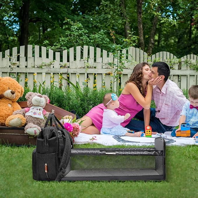 GurZinn Diaper Bag Backpack with Changing Station Portable 3 in 1 Multifunction Backpack Travel mommy bag Stroller Black