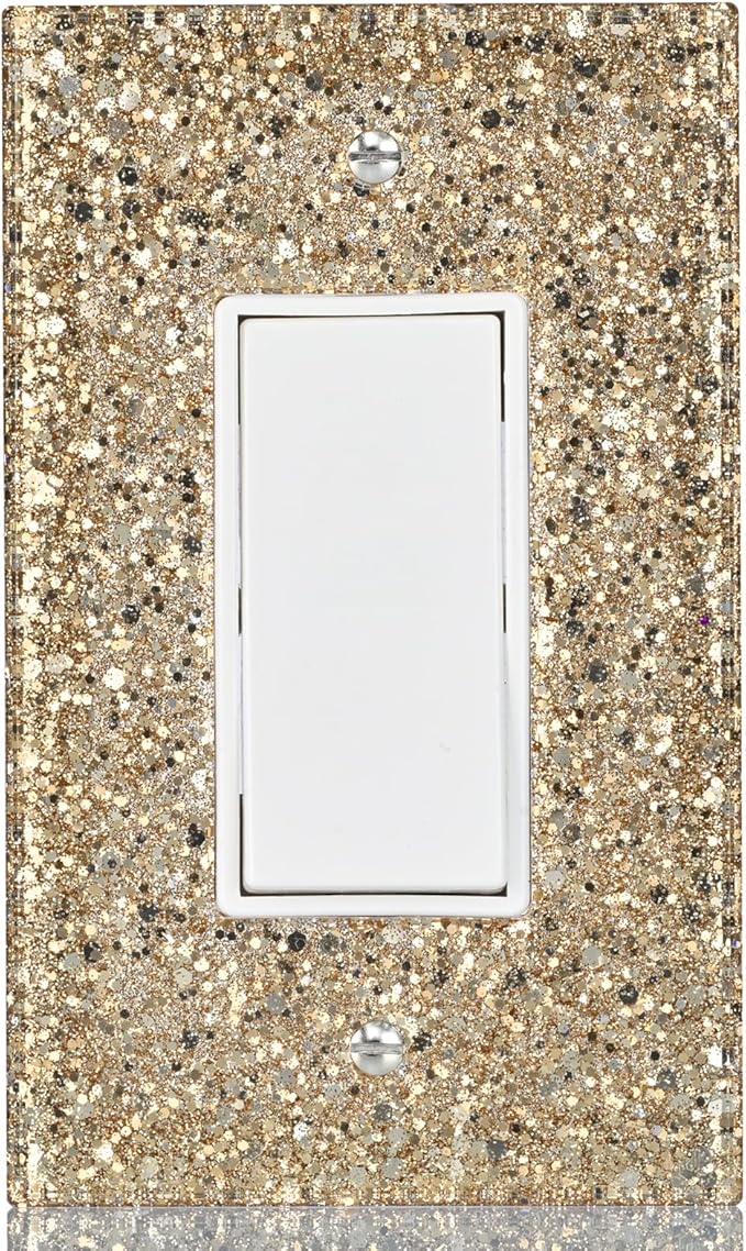 Gold Glitter Light Switch or Outlet Covers - Sparkling Wall Plate Cover 5.10"x3.15",1-Gang Rocker