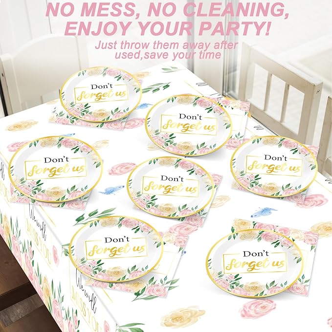 Floral Farewell Party Supplies Serves 24 We Will Miss You Paper Plates Napkins Retirement Decor Don't Forget Us Theme Tablecloth Set Tableware Kit for Goodbye Office Good Luck Going Away Party Favor