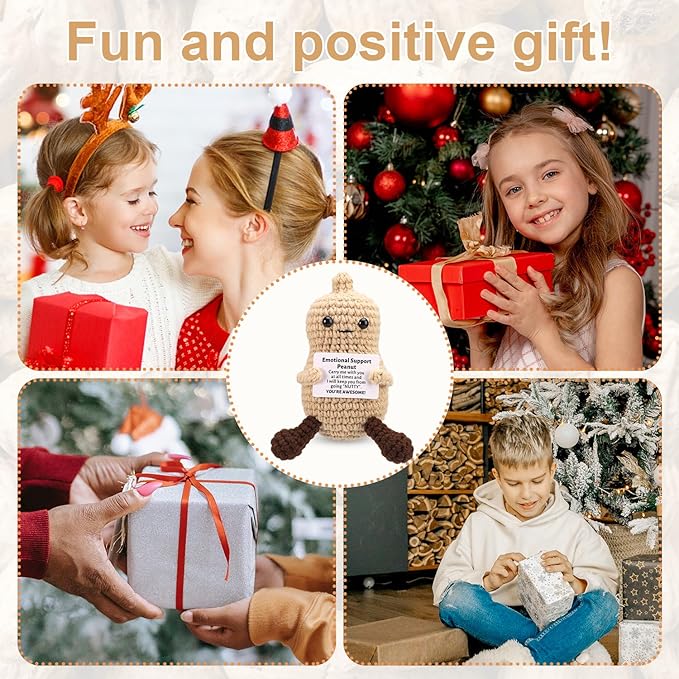 TOYMIS Positive Peanut, 3.94in Wool Yarn Funny Peanut Knitted Toys Emotional Plush Positive Support Gifts and Encouragement Decor for Birthday Anniversary Christmas