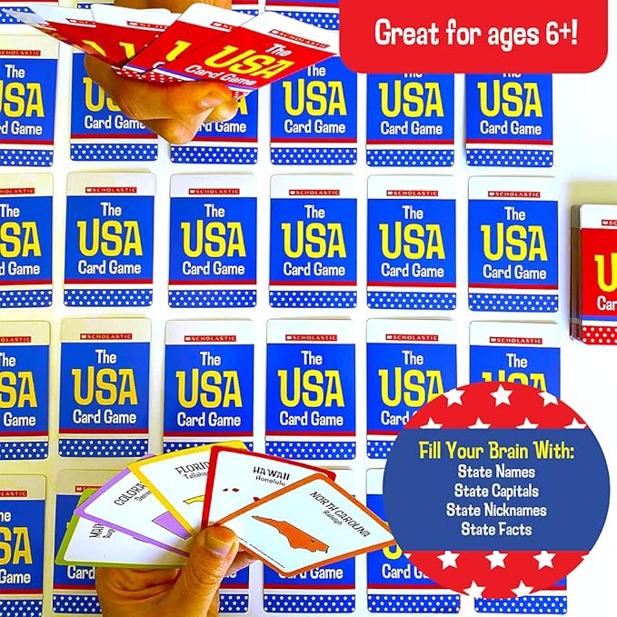 University Games, Scholastic USA Travel Card Game, Learn State Capitals and Historic Facts, Great Geography Challenge Card Game for Kids Ages 6 and Up