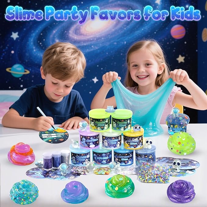 Galaxy Glow-in-The-Dark Slime Kit 9 Pack - Space Slime with Astronaut, Alien & UFO Charms, DIY Slimes Set Sensory Toys, Slimes Party Favors for Kids Gift