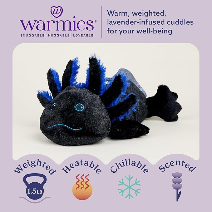 warmies Microwavable & Weighted Stuffed Animals, Black Axolotl - Heated Stuffed Animal Plushie for Warmth & Comfort - Cute Soft Plush Toys for Adults & Children (Boys, Girls, Babies & Toddlers)